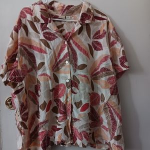 Linden Hill 100% SILK Fall Leaf Hawaiin Novelty Button Up Shirt